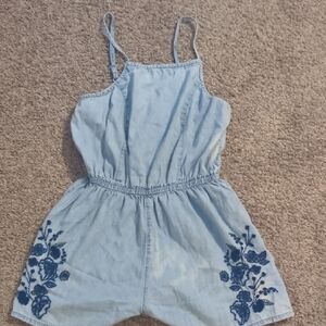 Mossimo Supply Co Blue Denim Romper with Floral Embroidery